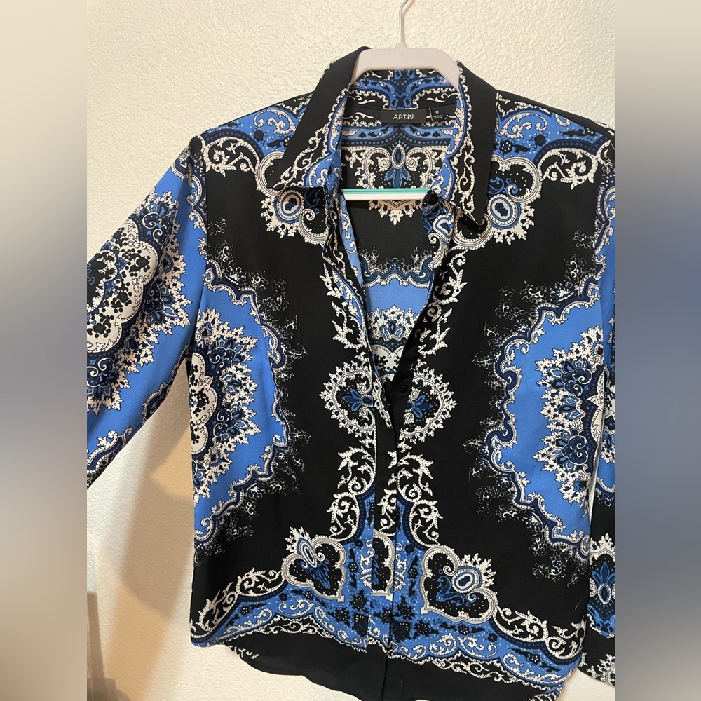 Apt 9 Western Print Blue and Black Blouse